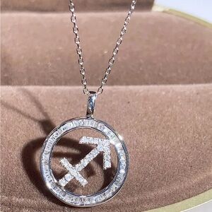Sagittarius zodiac pendant Silver plated Sag with necklace